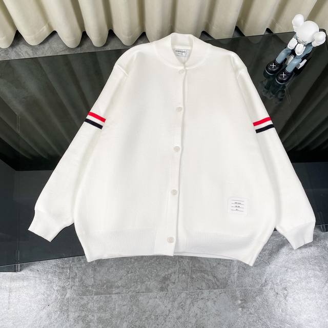 Thom Browne Tb 24Ss Double Bar Sleeve Classic Wool Knit Sweater Baseball Jacket