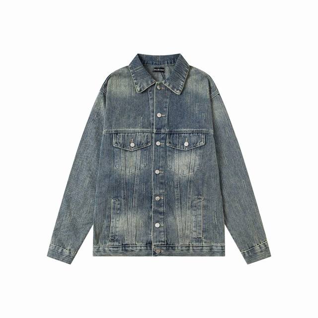 New Arrival Style: B154 Balenciaga washed and distressed denim jacket with rhin