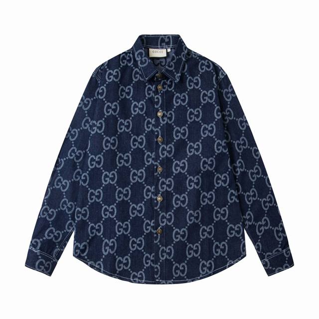 New Arrival Style: B151 Gucci's new all-over double G logo washed denim shirt,