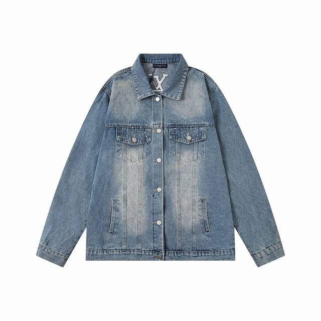 New Arrival Style: B145 Louis Vuitton distressed and frayed denim jacket with r
