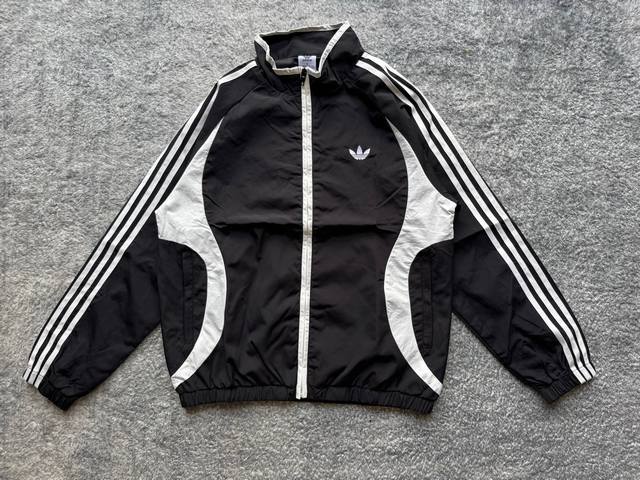a57# Adidas Trefoil embroidered classic basic stand-up collar windbreaker jacket