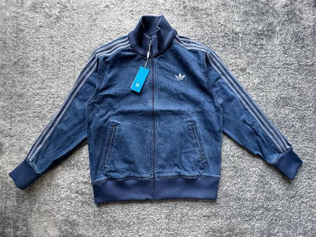 a52# Adidas Originals Firebird Denim Fb Tt Adidas Trefoil zipper stand collar lo