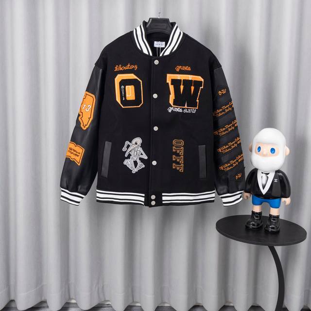 off White baseball jacket 25Ss runway style. With its moderate thickness and hig