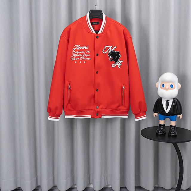 Amiri baseball jacket 25Ss catwalk style. With its moderate thickness and high-d