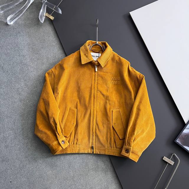 Miu's matching couple's style corduroy jacket with vertical stripes and lapels f