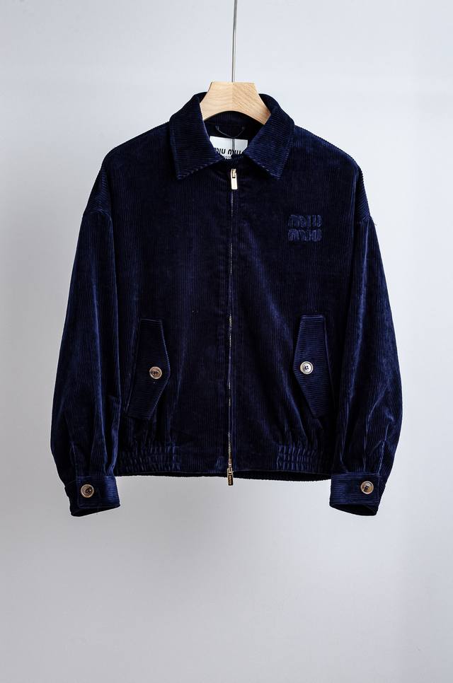 Miumiu 3 2025Fw Autumn/Winter Corduroy Striped Texture Men's Lapel Jacket# The c