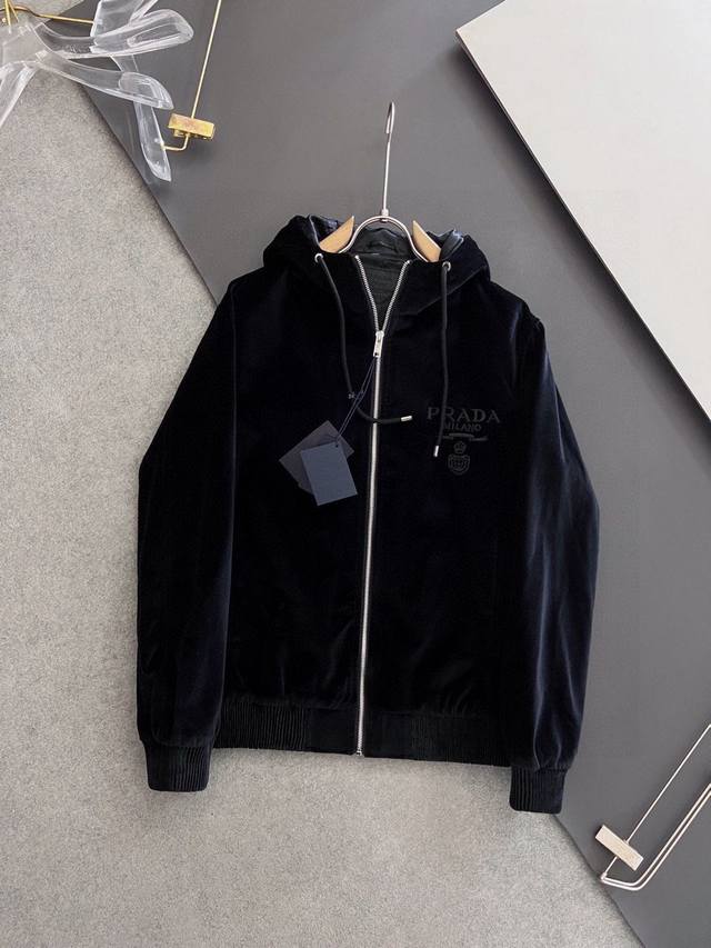 prad* Velvet hooded jacket. This jacket is made of professionally customized vel