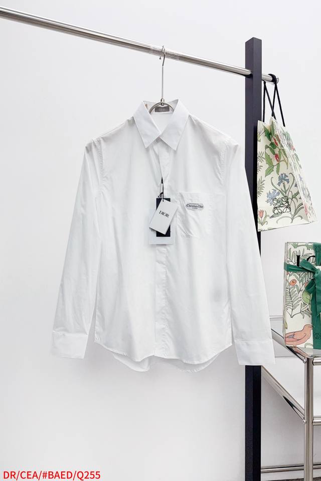 Q255 Dr Dior 25Ss label cotton poplin lapel patch pocket long sleeve shirt 7800