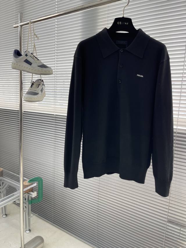 prad 25Fw New Long Sleeve Wool Polo Sweater This polo sweater is a wardrobe clas