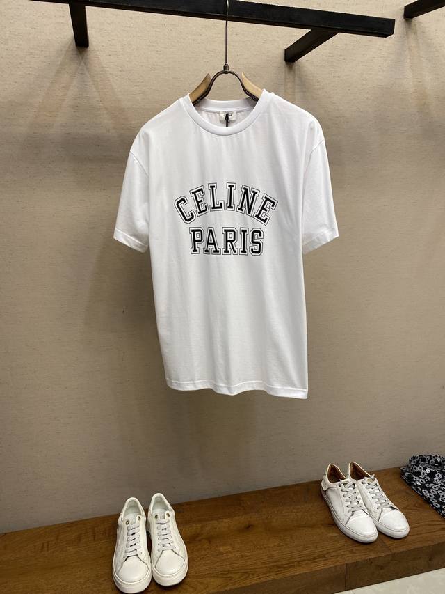 Celine, Round Neck Short Sleeve with Stroke Lettering Print Original, 100 yuan p