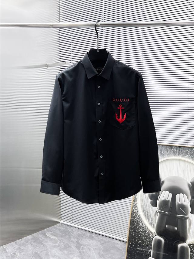 Gucci's new 2025Ss men's long-sleeved shirt, a high-end version! Custom-made fab