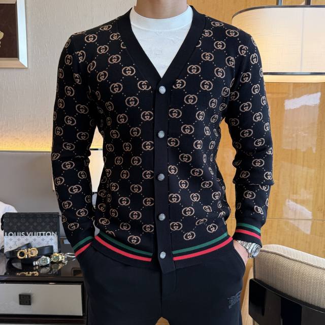 Gucci's new men's wool knit cardigan for Fall/Winter 2025. This popular item is