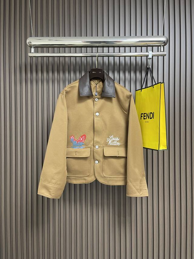 Lv 2025Ss New Nigo Co-branded Fishing Cotton Canvas Work Jacket with Leather Col