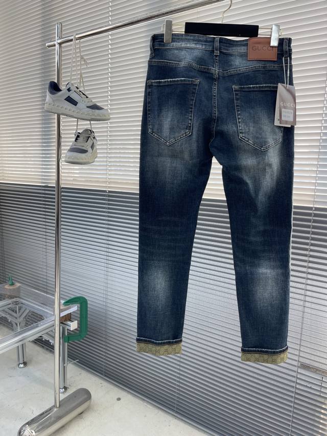 Gucc 25 Men's Autumn/Winter Logo Hem Denim Jeans, Officially Featured in the Bro