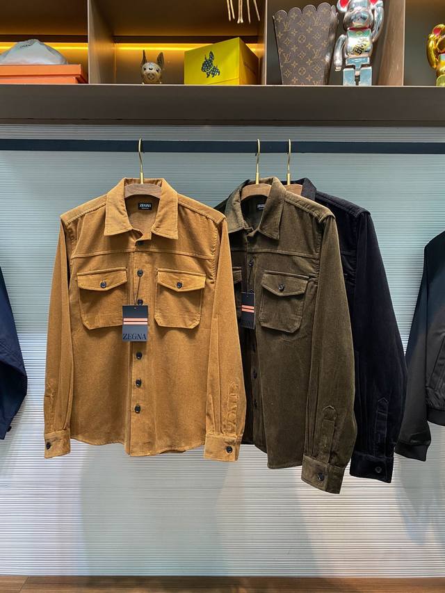 Ez25Fw New Fall/Winter Corduroy Cotton Lapel Shirt, Men's Classic Double-Pocket