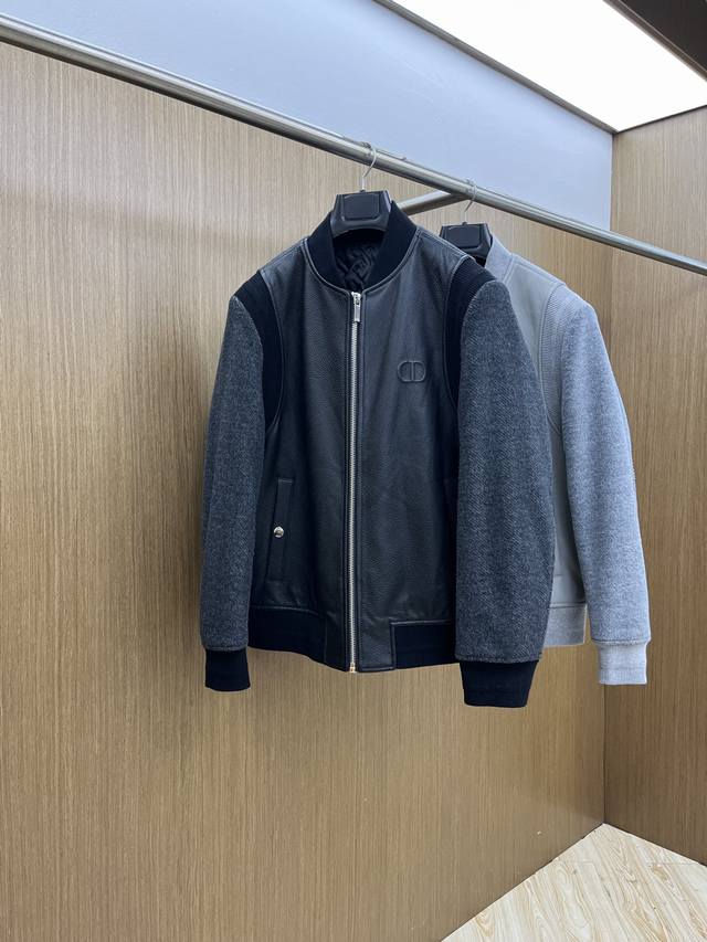 Autumn/Winter Cd Fw New Fall/Winter Cowhide and Wool Baseball Jacket, a New Defi