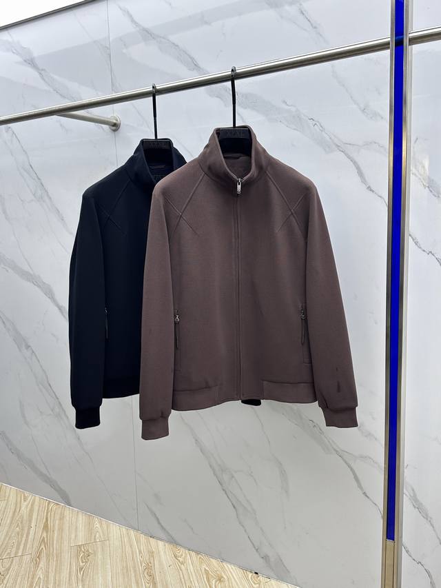 Zegna's new stand-up collar sweatshirt jacket for Fall/Winter 2025. The jacket f