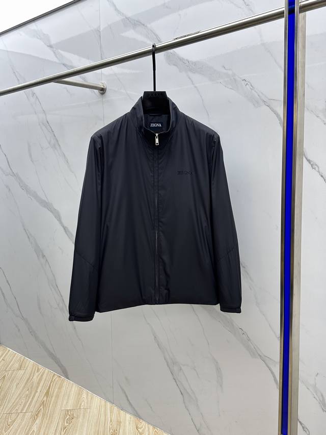 Zegna's latest men's stand-up collar jacket for Fall/Winter 2025. This jacket b