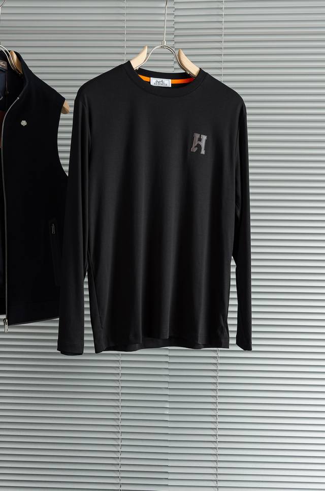 new# H's 2025Fw new light luxury men's round neck long-sleeved T-shirt#Selected