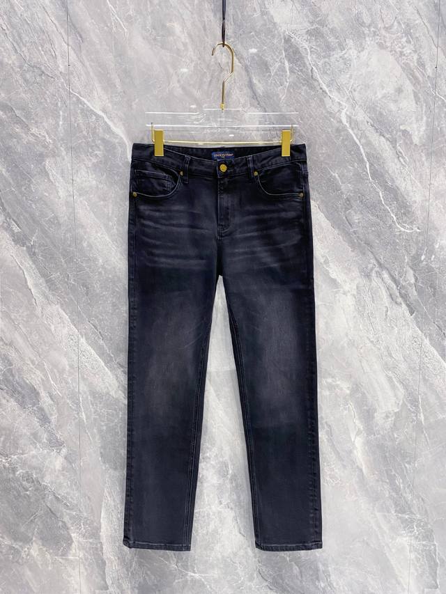 Lv 2025 Autumn/Winter New Pocket Print Black Calf Slim Jeans - Imported original