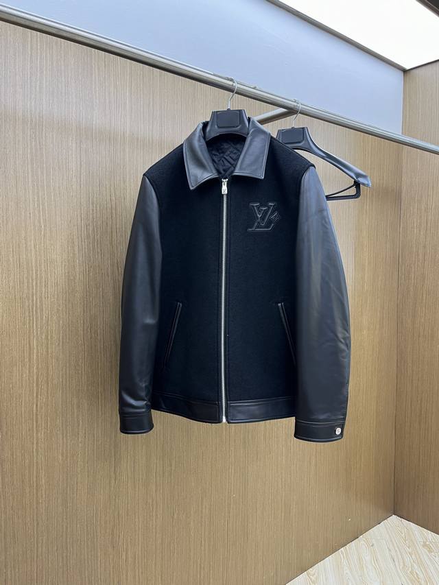 # New Fall/Winter Lapel Lambskin and Shearling Patchwork Leather Jacket from Lv