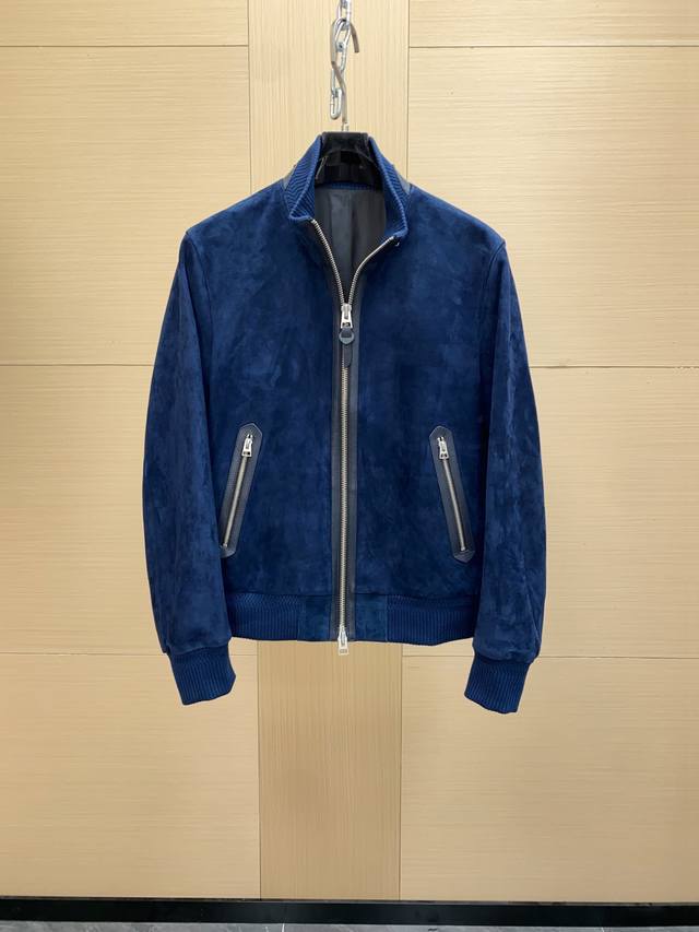 Tom Ford's classic blue stand-up collar bomber jacket is the epitome of vintage