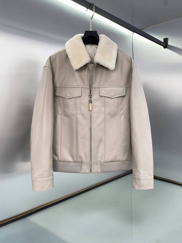 Lv Louis Fw24 new Ski collection wool lapel zippered sheepskin jacket . Made wi