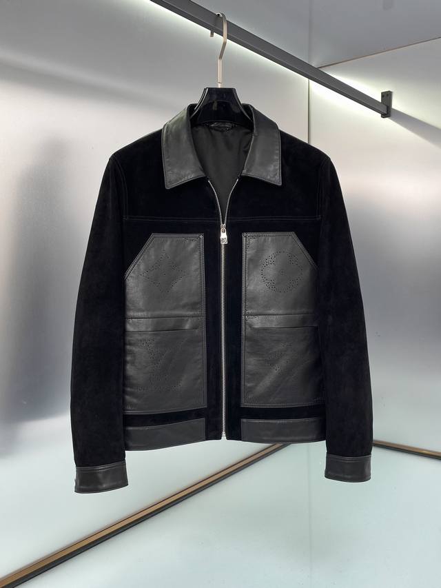 Lv Black Workwear Suede and Leather Lapel Jacket. This jacket reinterprets the w