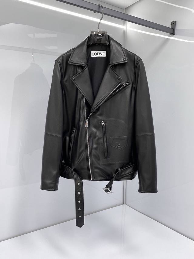 Loewe men's sheepskin motorcycle leather jacket, the latest early spring 2025 le