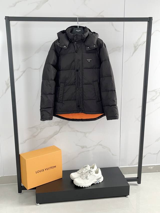 pra*Da Prada 2025 Simple Lightweight Men's Hooded Down Jacket ~ Hood RemovableMe