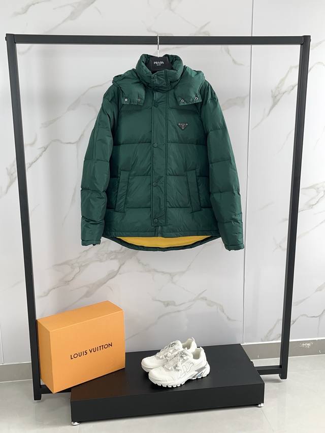 pra*Da Prada 2025 Simple Lightweight Men's Hooded Down Jacket ~ Hood Removable M
