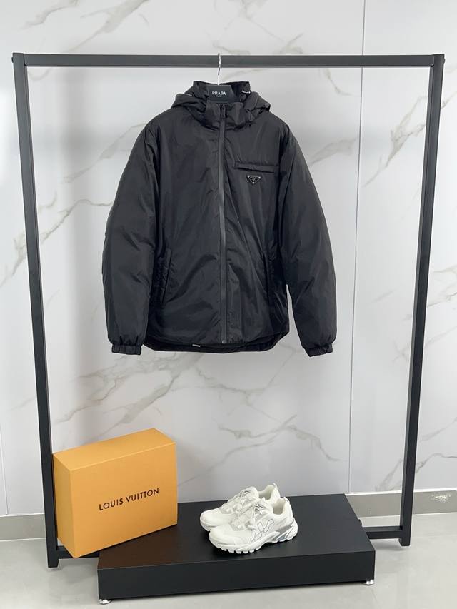 2025 New Prada Down Jacket. Prada woven jacket with down coat for winter, a favo