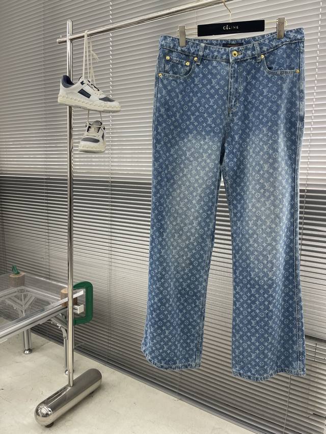 Donkey Brand Fully Printed Flared Jeans Custom Blue Shadow Encrypted Cotton Cla