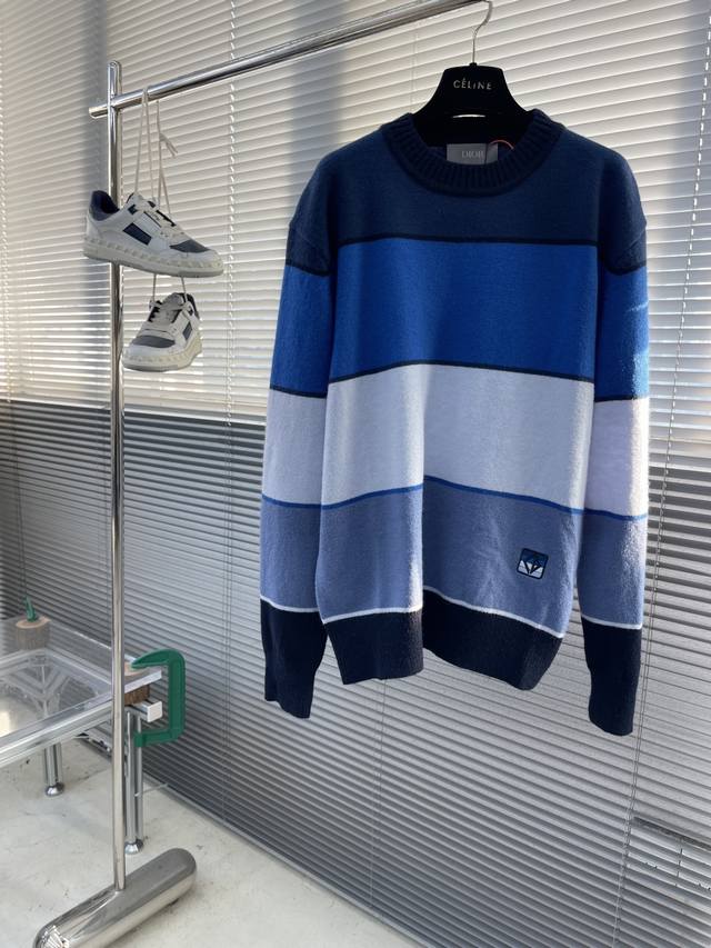 Dio Diamond Patch Colorblock SweaterCustom-woven blue cashmere and cotton blend,