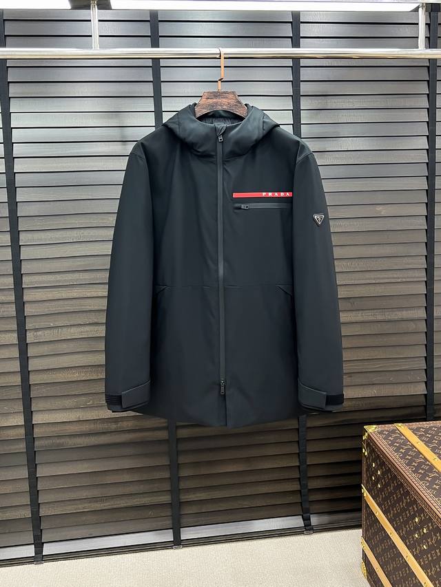 Feather D-70 Prada Autumn/Winter 25 Red Stripe Collection Hooded Mid-Length Jack