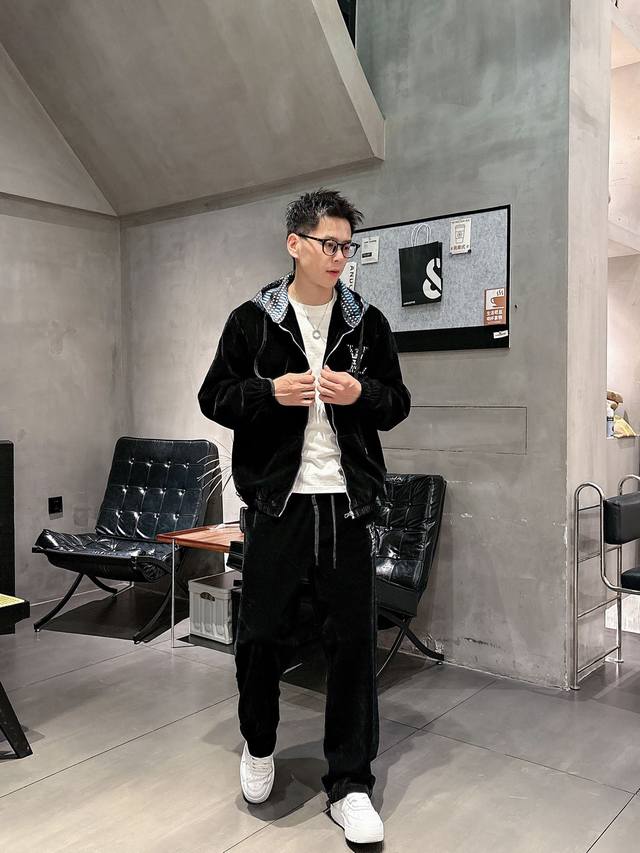 Lv Donkey* velvet casual suit version 2025 autumn and winter top imported privat