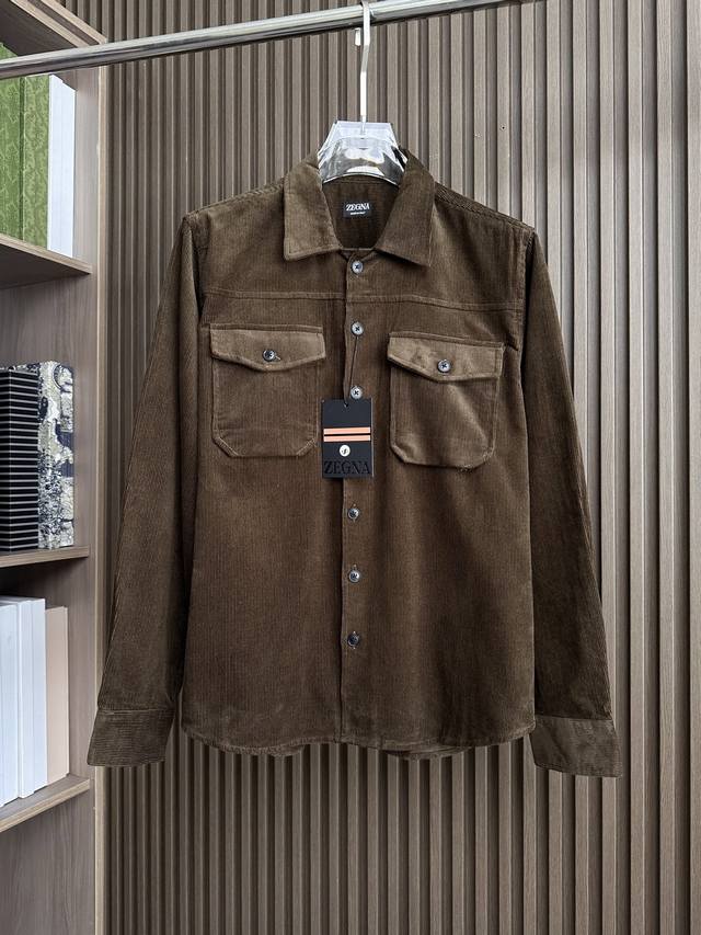 dark brown ~ Ez25Fw autumn and winter new corduroy cotton lapel shirt,