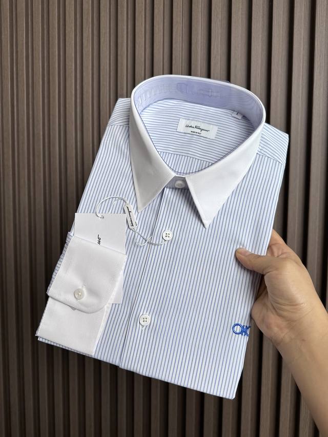 Blue stripes~ Ferragamo 2025 new horseshoe embroidered striped contrast cloth pr