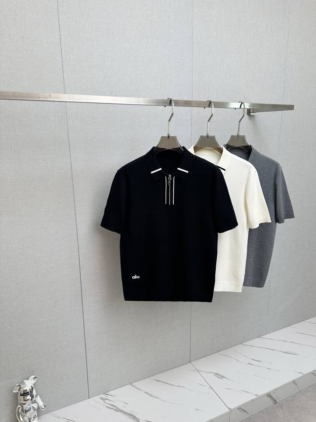 Alo's new 2025 knitted short-sleeved sweater is crafted with embroidery, made of