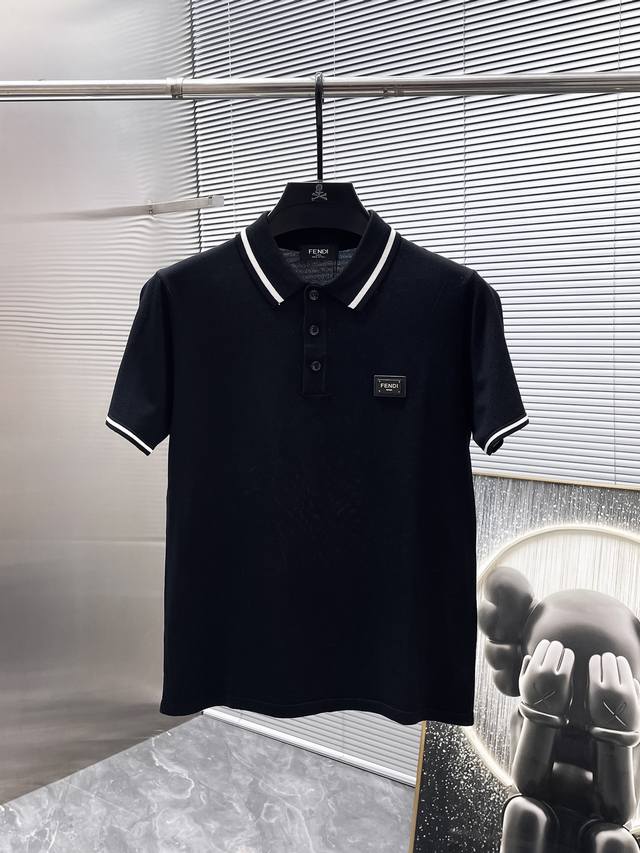 Fendi's new 2025 Spring/Summer lapel short-sleeved knit polo shirt is a high-end