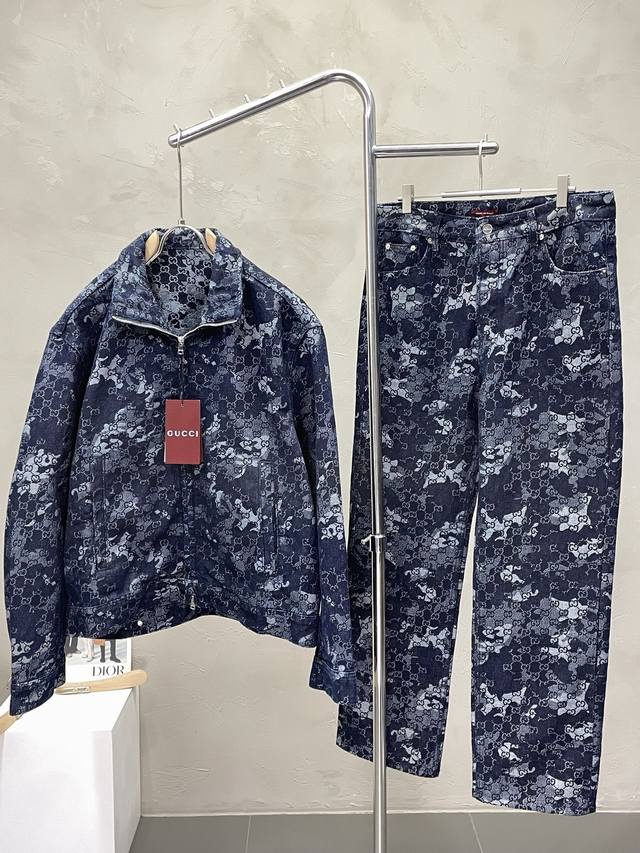 Jacket and pants. Exclusively available from Gucci, this new denim suit is brea