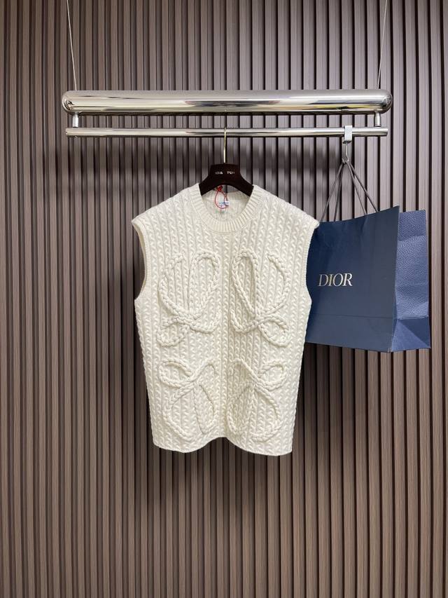 Loewe Anagram cable-knit sleeveless vest sweater, custom-woven from heavyweight