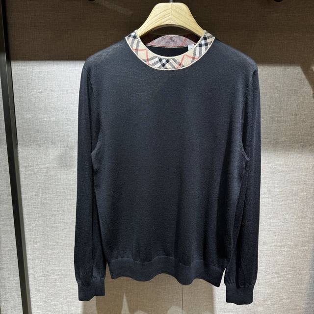 New arrival, BBR worsted wool sweater with plaid details at the neckline. The f