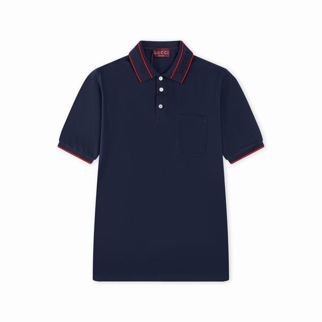 Gucci 25Ss new collar jacquard logo patch pocket polo 230g cotton pique Color: W