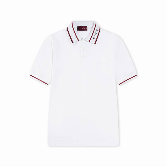 Gucci 25Ss new collar jacquard logo patch pocket polo 230g cotton pique Color: w