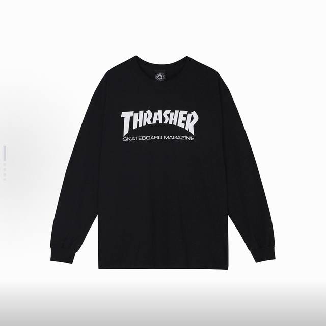 00378 Thrasher Mag Logo flame print loose long-sleeved T-shirt, unisex size Smlx