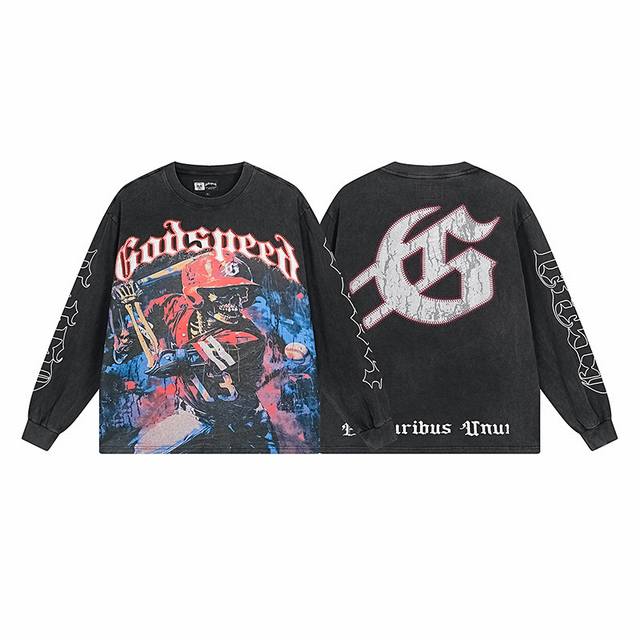 1159# Washed Black Real shot Godspeed American Street Retro Washed Distressed Co