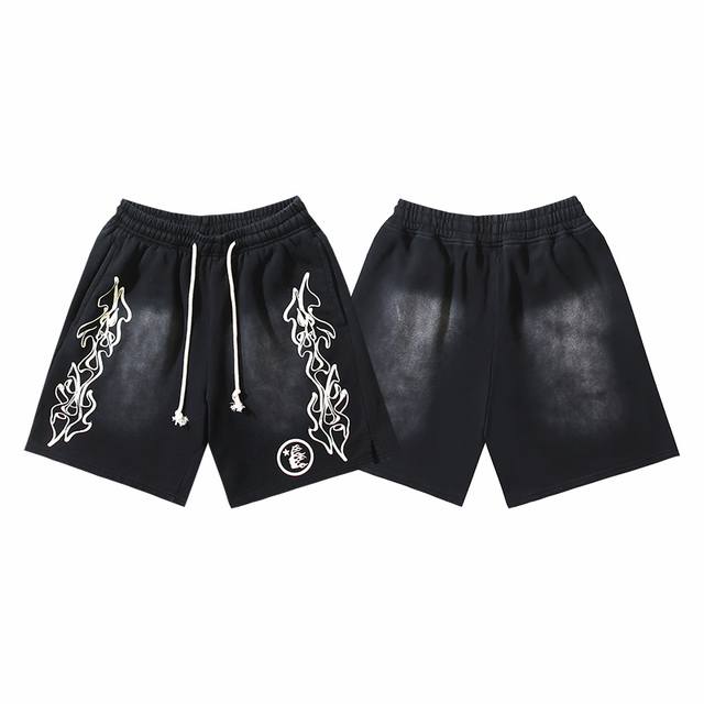 792# Washed Black Real shot Hellstar Hell Star Washed Ink Distressed Casual Shor