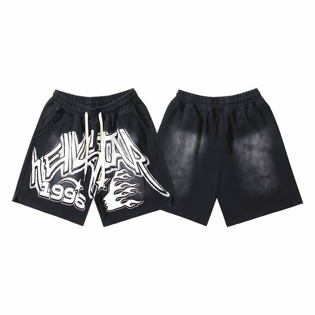 791# Washed Black Real shot Hellstar Hell Star Washed Ink Distressed Casual Shor