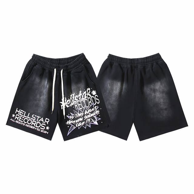 790# Washed Black Real shot Hellstar Hell Star Washed Ink Distressed Casual Shor